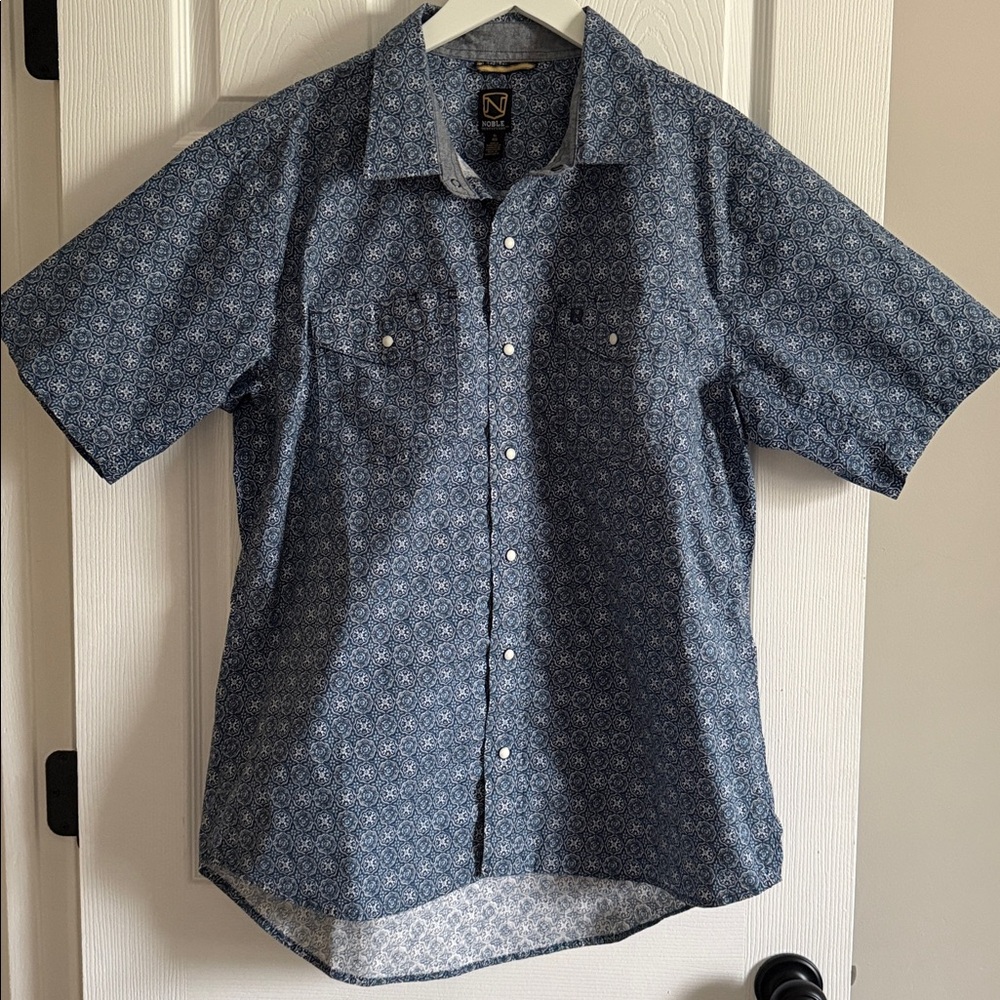 Navy Micro-Print Western Button-Down Shirt